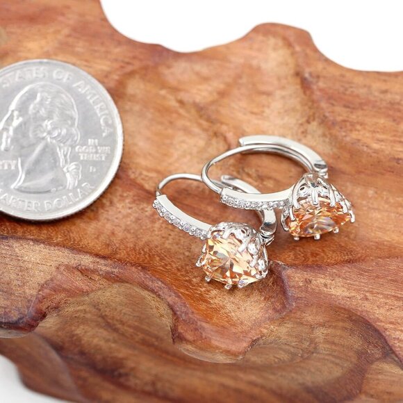 Rose Gold Plated Dangle Heart Earrings with Cubic Zirconia - Picture 6 of 8